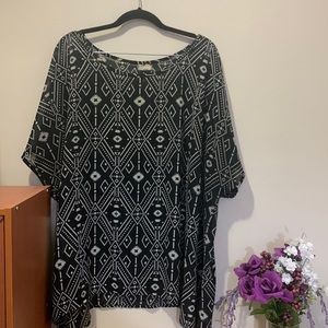 Black and white shear blouse